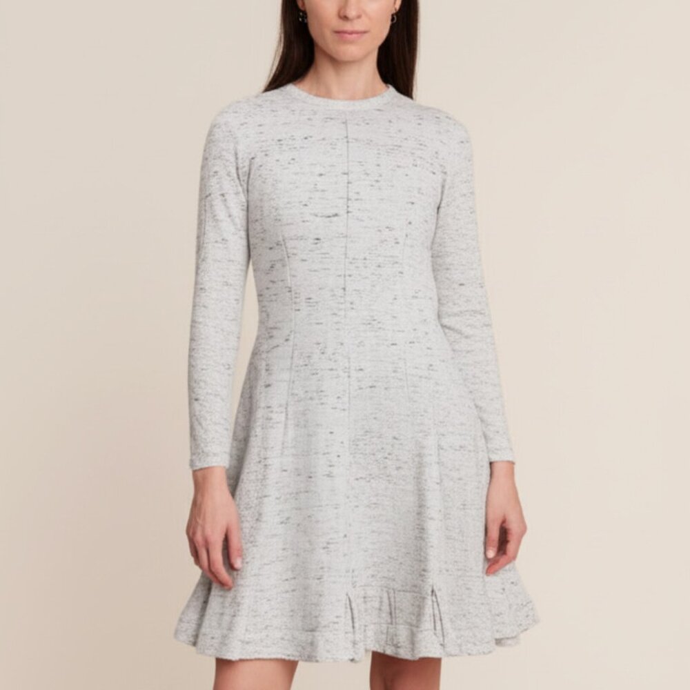 Carven Long Sleeve Sweatshirt Dress Flare Hem Gray Back Zip Womens Size Large